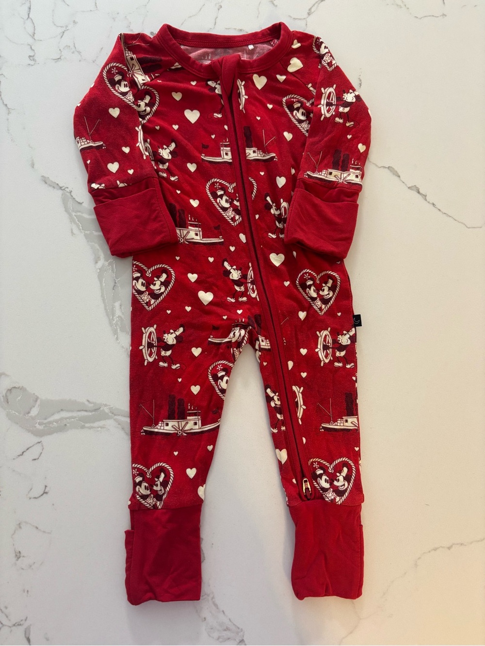 Red Heart-Print Kids One-Piece Pajamas